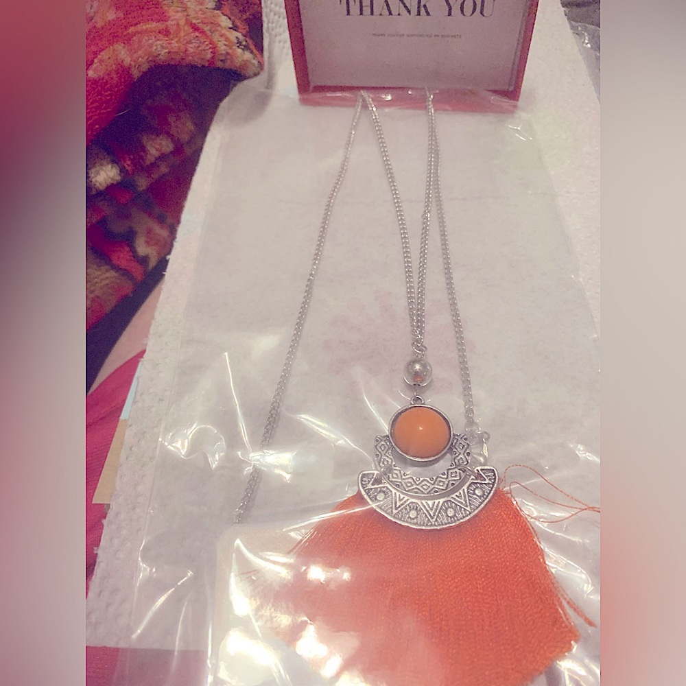 Fringe Statement Necklace in *Orange*NEW Metal Alloy Festive Colorful